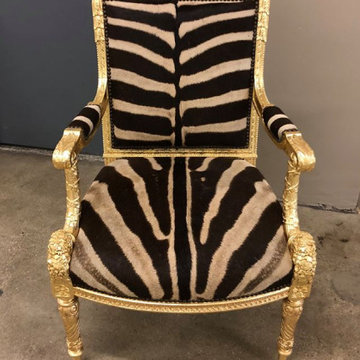 Reupholstered by C N & Son's Upholstery Crast. gold leaf painted.