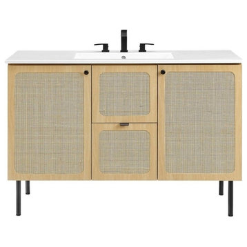 Modway Chaucer 48" Single Sink Wood & Metal Bathroom Vanity in Oak and White