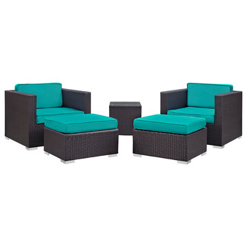 Convene 5-Piece Outdoor Upholstered Fabric Sectional Set, Espresso Turquoise