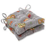 Pillow Perfect - Autumn Harvest Haystack Indoor/Outdoor Chair Pad Cushions Set of 2 - Welcome autumn with this decorative chair pad set displaying the perfect combination of heartwarming sentiments & cherished harvest elements. Rich, vibrant colors pop off the neutral background making a statement for any seating area all season long, indoors or outdoors.   Additional features of these tufted chair pads include 14" ties to secure the cushion to furniture, recycled polyester fiber fill with a sewn seam closure, and UV protection making it suitable for indoor and outdoor use.