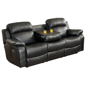 Manque Double Reclining Sofa with Drop-Down Cup Holder Black Leather