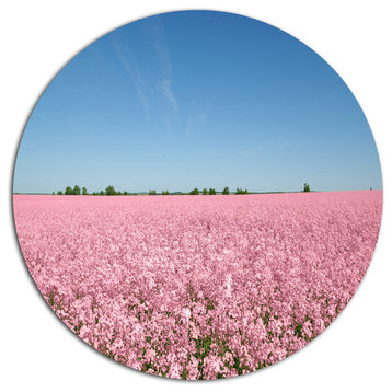 Beautiful Meadow Under Blue Sky, Modern Floral Round Wall Art, 11"