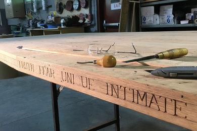 Custom Chestnut Dining Table with Carved Words