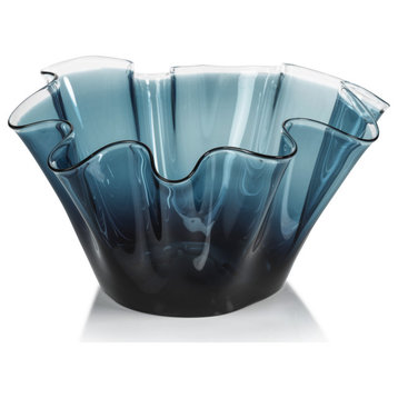 Vellerti 6"Tall Wave Glass Bowl, Blue