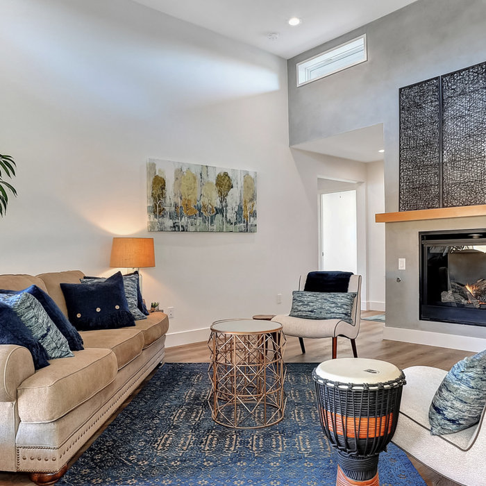 Living room - mid-century modern living room idea in Dallas