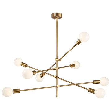 8-Light Iron Sputnik Chandelier, Brass Finish, Adjustable