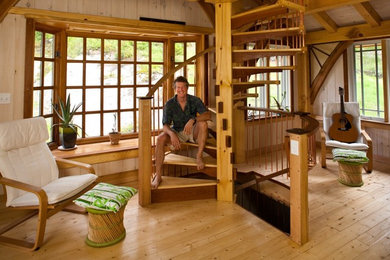 Example of a trendy wooden staircase design in Burlington with wooden risers