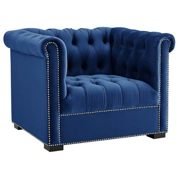 Modern Armchair Accent Chair, Velvet Navy Blue