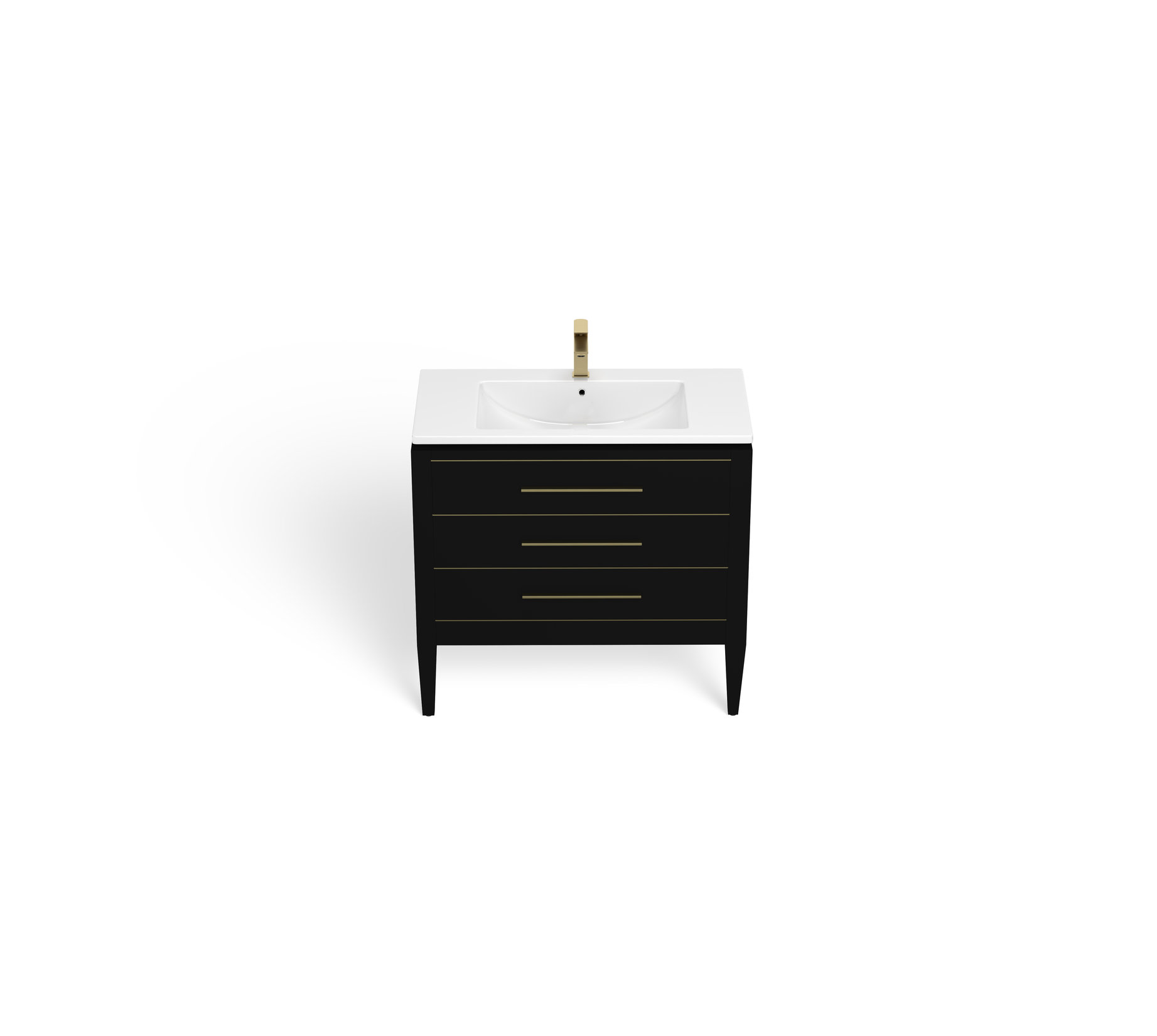 Grace Bathroom Vanity, Black With Brass Trim, 36", Single Sink, Freestanding