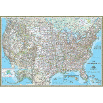 Classic United States of America (USA) Map Wall Mural, Self-Adhesive