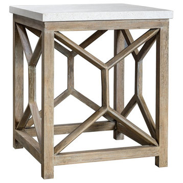Home Square 22" Square Stone Top End Table in Ivory and Oatmeal - Set of 2