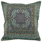 Bareen's Designer Rugs - Moroccan Sultan Decorative Throw Pillow, Green/Gold - Embellish your home with this timeless casual chic Turkish decorative throw pillow. Handmade Jacquard woven on heavy Chenille fabric in a Turkish classic design inspired by an antique oriental tapestry, these exquisite pillows are a perfect addition to any decor. Made in a beautiful vibrant color pallet these beautiful pillows are double sided with a beautiful repetitive geometrical, naturalistic floral and traditional pattern. Masterfully artisan-crafted with a contemporary fashion palette producing bold intricate sharp patterns makes these decorative pillows a standout piece in any decor.