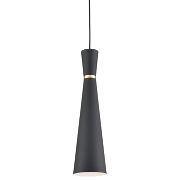 Vanderbilt Single Lamp Pendant, Black/Gold, 6"Dx24"H