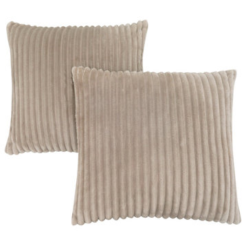 Pillows, Set Of 2, 18 X 18 Square, Insert Included, Polyester, Beige