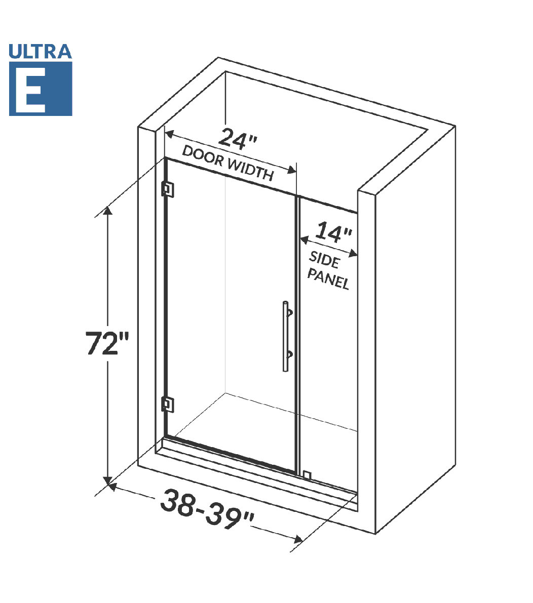 38-39"Wx72"H Shower Door ULTRA-E Chrome Finish