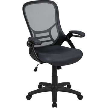 High Back Dark Gray Mesh Ergonomic Swivel Chair, Black Frame, Flip-up Arms