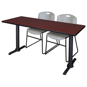 Cain 60"x24" Training Table, Mahogany and 2 Zeng Stack Chairs, Gray