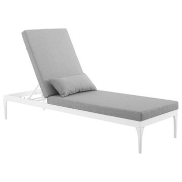 Perspective Cushion Outdoor Patio Chaise Lounge Chair, White Gray