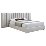 Meridian Furniture - Pablo Velvet Upholstered Bed, Cream, King - Sleep like royalty in this Pablo king size velvet bed. This beautiful bed is destined to become the centerpiece of your bedroom sanctuary makeover with its elegantly eye-catching design and soft cream velvet upholstery. The bed rests on sturdy metal feet with a gleaming chrome finish, helping to ensure its strength and resilience for long-term use. Pair it with other items in the Pablo collection for a cohesive and coordinated look.a