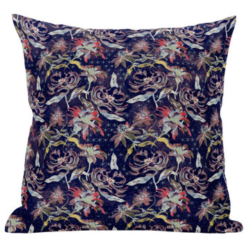 18" Midnight Blue Roses Zippered Suede Throw Pillow