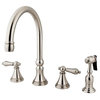 Kingston Brass Widespread Kitchen Faucet With Brass Sprayer, Brushed Nickel