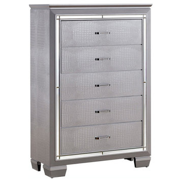 Wood Chest with 5 Drawers, Silver