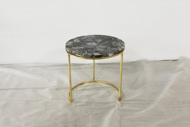 18" round black agate side table with brass base