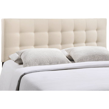 Modern Contemporary Queen Size Fabric Headboard, Ivory Fabric