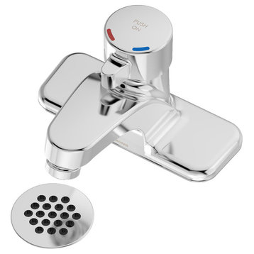 Scot Single Handle Centerset Metering Faucet With Grid Drain, Chrome