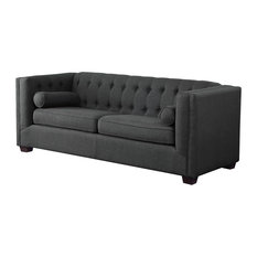 Contemporary Fabric Sofas Houzz Contemporary Sofa Fabric Tufted Back 2 Lumbar Pillows Reversible Cushions Charc