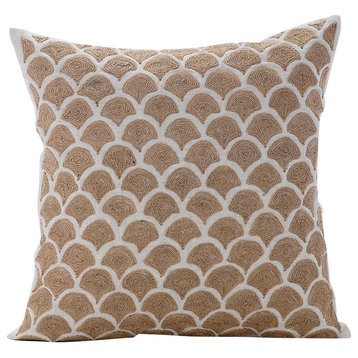 Cotton Linen Single Cushion Sofa Ecru Beige 20"x20" Jute Pattern, Jute Trellis