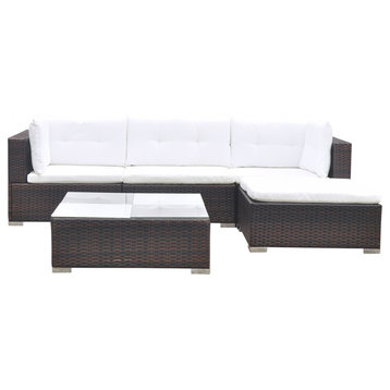 vidaXL Patio Furniture Set 5 Piece Sofa with Coffee Table Poly Rattan Brown