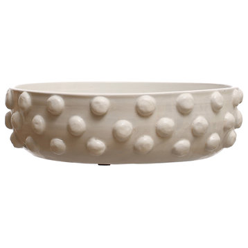 Decorative Terra-cotta Bowl Design and Storage With Raised Dots, White