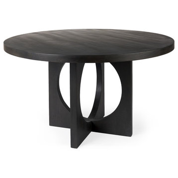 Liesl Dark Brown Solid Wood 54" Round  Dining Table, Black
