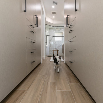 Earth Tone Transitional Closet and Bathroom
