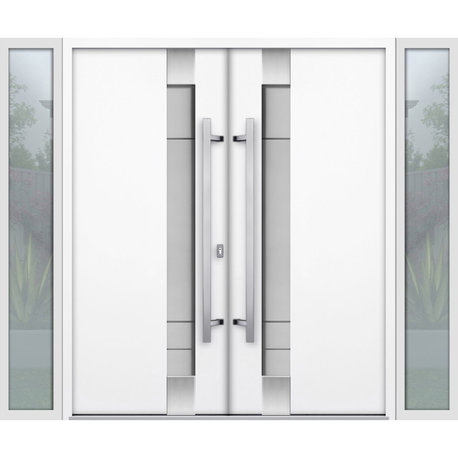 Exterior Prehung Metal Double Doors Deux 1713 WhiteRightActive Door