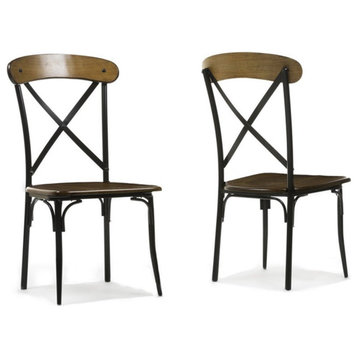 Bowery Industrial Metal Hill Dining Side Chair in Brown and Black (Set of 2)