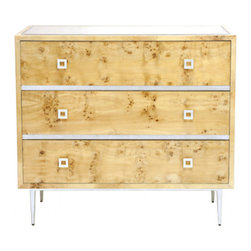 Worlds Away Hudson Burlwood 3 Drawer Chest - Kitchen Cabinetry