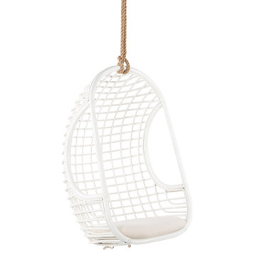 Grid Rattan Hanging Chair With Seat Cushion, White