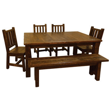 Rustic Barn Wood Style Timber Peg Extension Dining Set, Early American, 2-Leaf 42" X 66"
