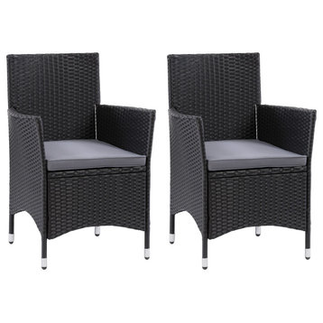 Parksville Patio Dining Armchair Set Black With Ash Grey Cushions, 2pc