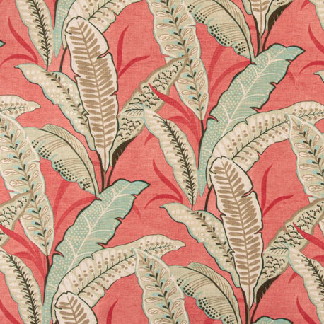 Pink Coral Performance Leaves Botanical Print Upholstery Fabric by the Yard