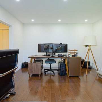 Dual-Desk Office with Dark Hardwood and Recessed Lighting | Etobicoke