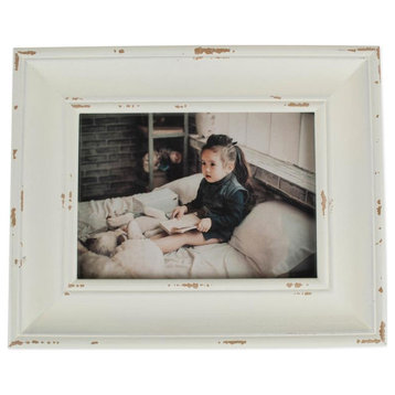 DII 5x7" Farmhouse Wood and Glass Picture Frame in Distressed White