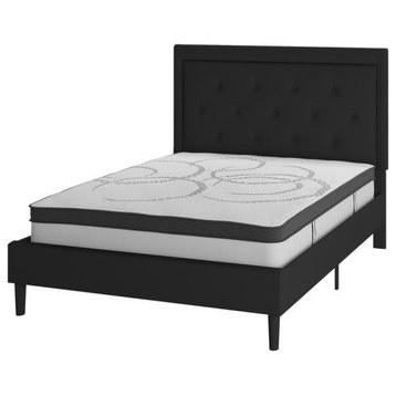 Roxbury Full Size Tufted Upholstered Platform Bed in Black Fabric with 10...