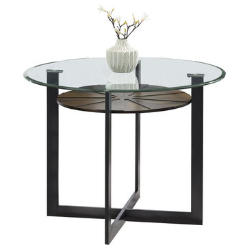 Olson Counter Height Dining Table - Glass, Dark Metal Base, Medium Brown