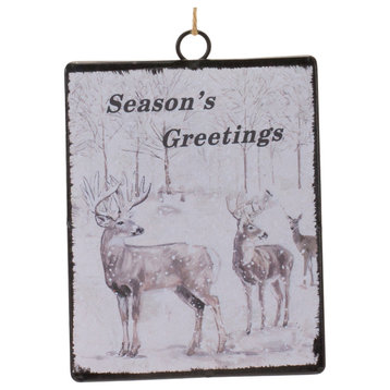 Glass Seasons Greetings Deer Ornament, Set of 12