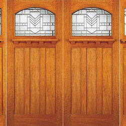 Mahogany Mission Style Prehung Double Door, Two Sidelites - Front Doors