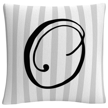 Gray Striped Ornate Letter Script O By Abc Decorative Throw Pillow