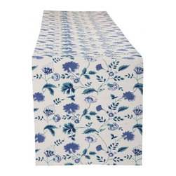 Floral Hand Block Printed White Cotton Canvas Table Runner - Table Runners
